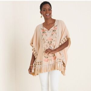 CHICO'S Rose Embroidered Poncho - Blush/Peach S/M